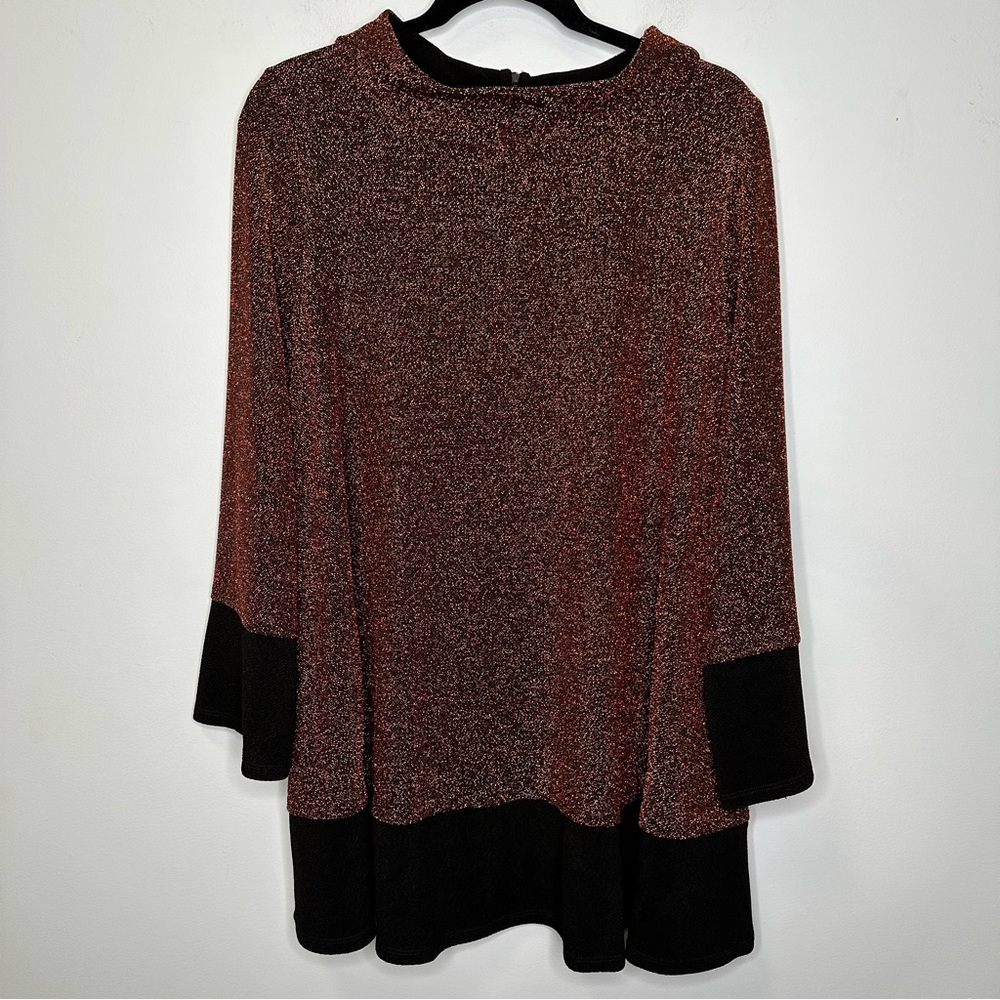 IC By Connie K Copper Metallic Colorblock Pullover Stretch Knit Tunic Top XXL